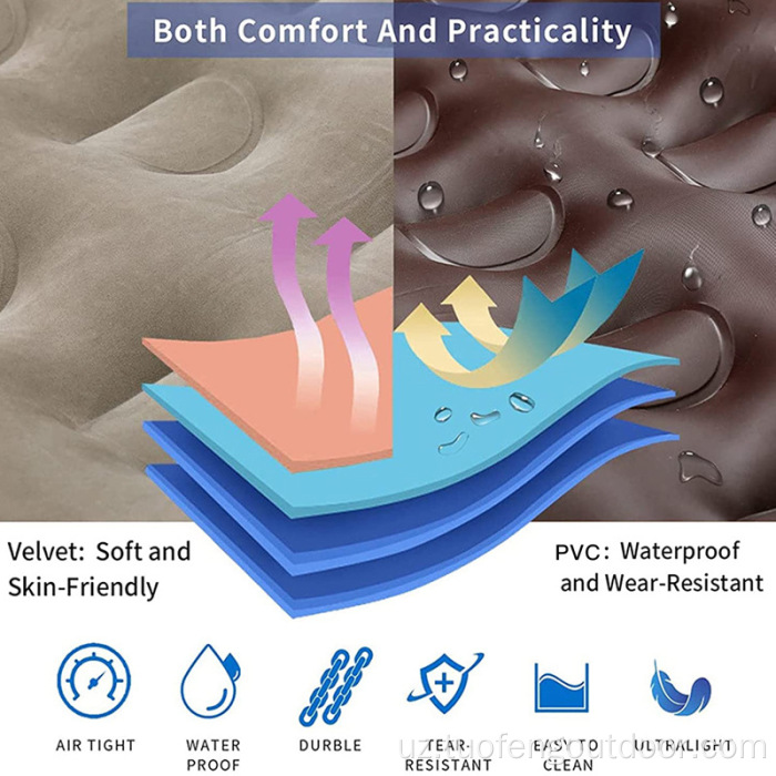 Tashqi va uy lagerlari uchun shishiradigan divan zambillari